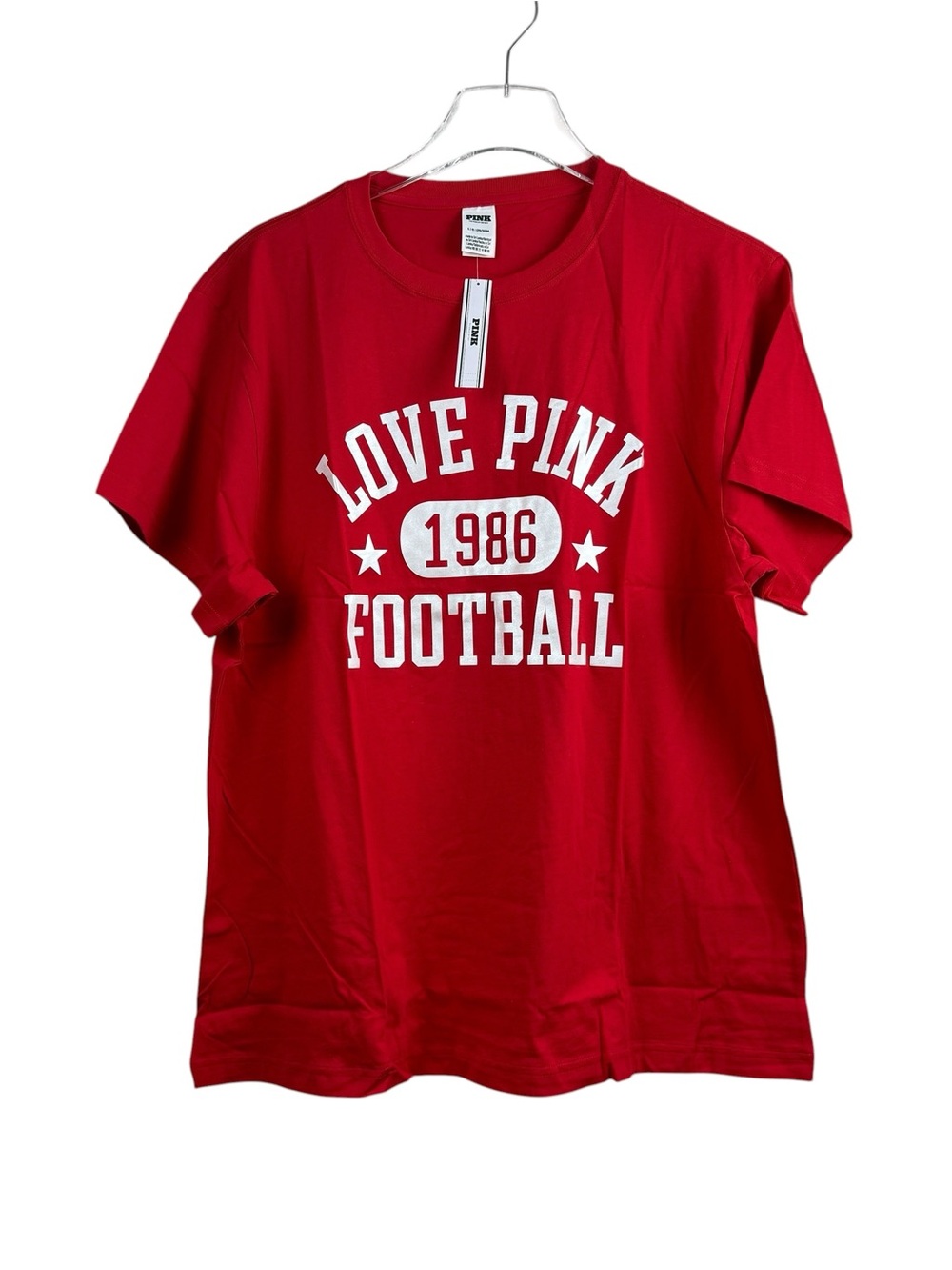 Victoria’s Secret PINK Red T-Shirt Love Pink Football Women’s Size L NWT